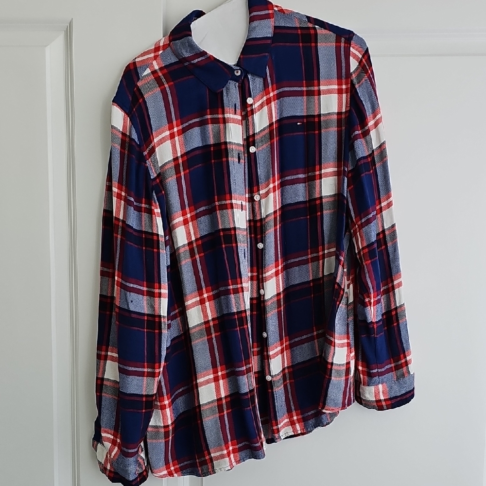 Women's Navy and Red Plaid Shirt